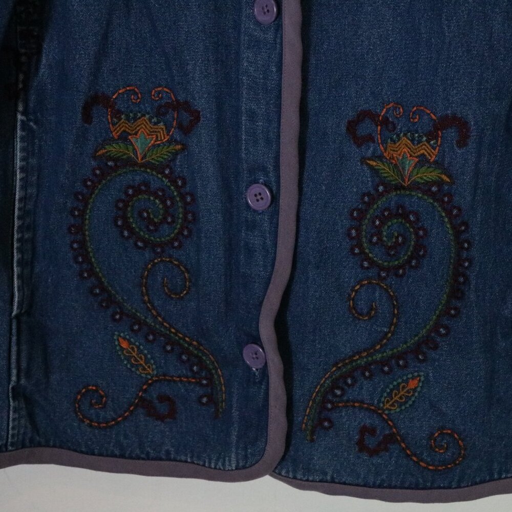 Vintage Denim Co Chore Jacket Womens XL Embroidered Paisley Boho Oversized Coat - Picture 5 of 6